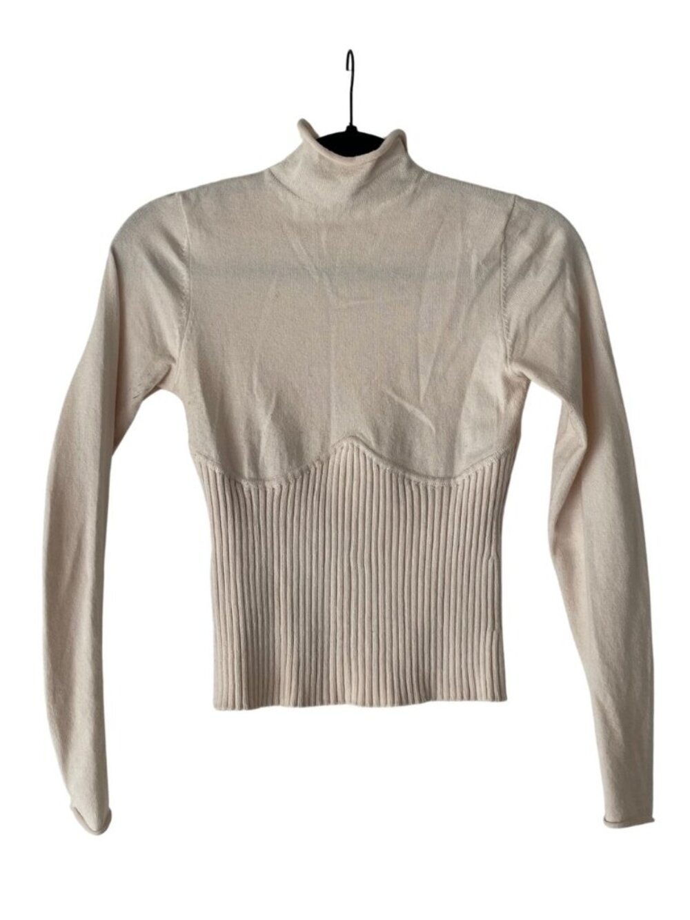 Zara Cream Knit Mock Neck Long Sleeve Top M